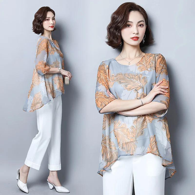 

blusas mujer de moda 2019 womens tops and blouses Three Quarter O-Neck Long chiffon blouse women shirts ladies tops 4624 50