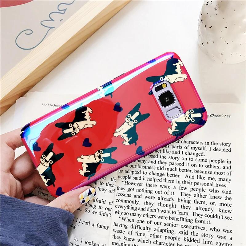 YHBBCASES Blu-ray Pet Dog Phone Case For Samsung Note 8 9 Cases Cartoon Bulldog Red Soft Cover Galaxy S8 S9 Plus |