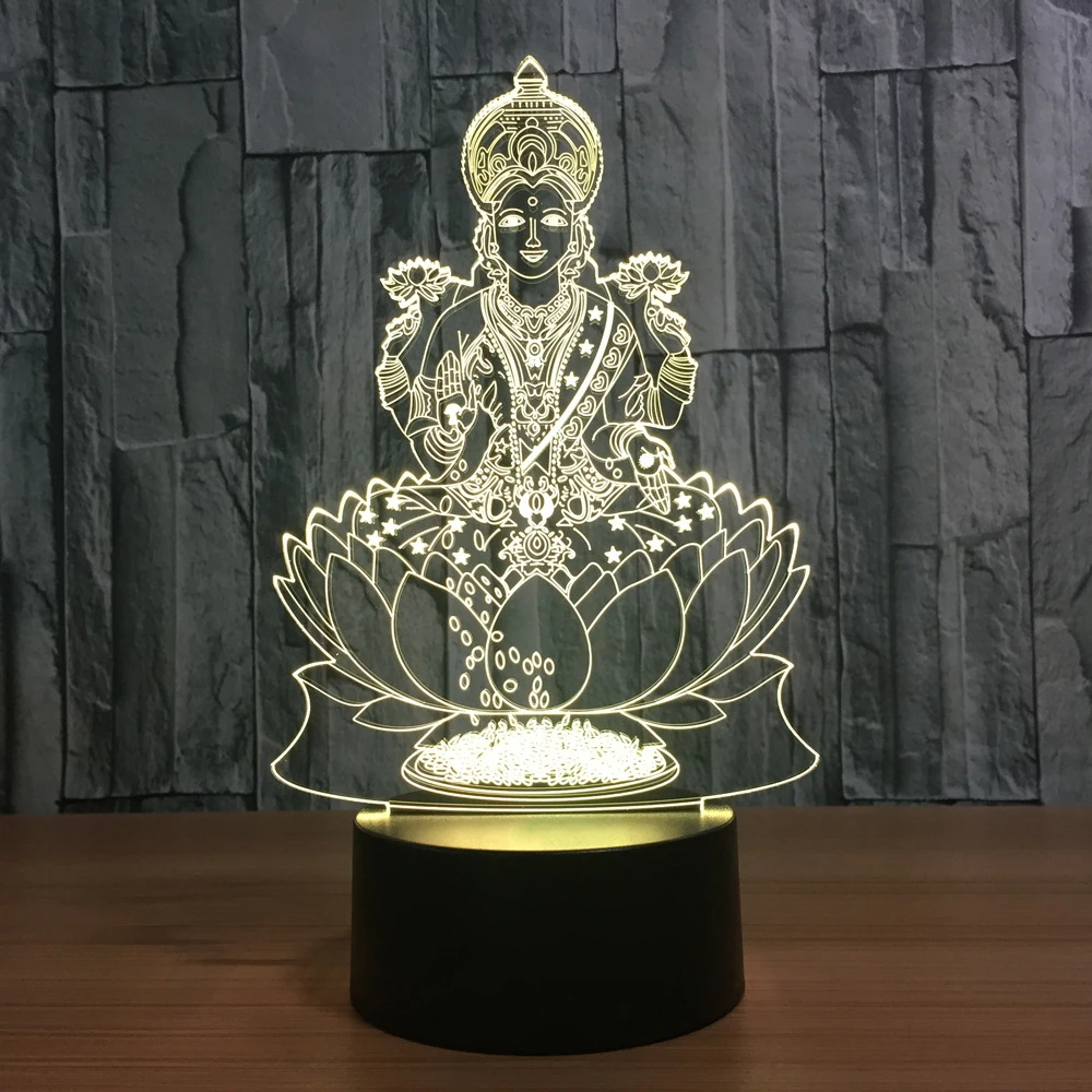 

Lakshmi 7 Color Changing Lamp 3D Atmosphere Night Light LED Visual India Goddess Of Wealth Lamp Bedroom Decor Gift Light Fixture