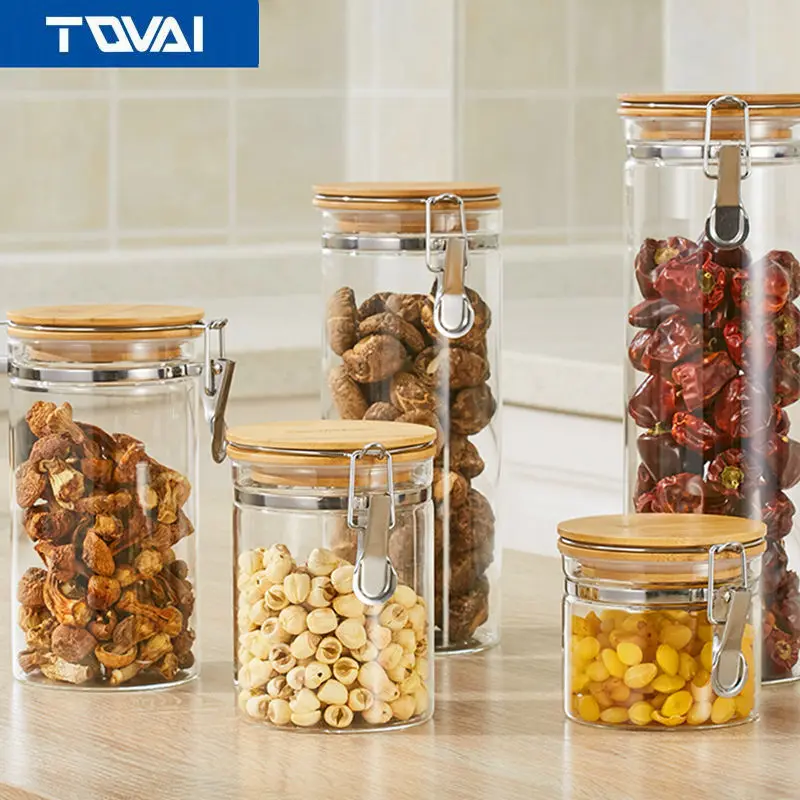 TQVAI бутылки стеклянные банки для хранения запечатанные с бамбуковой крышкой