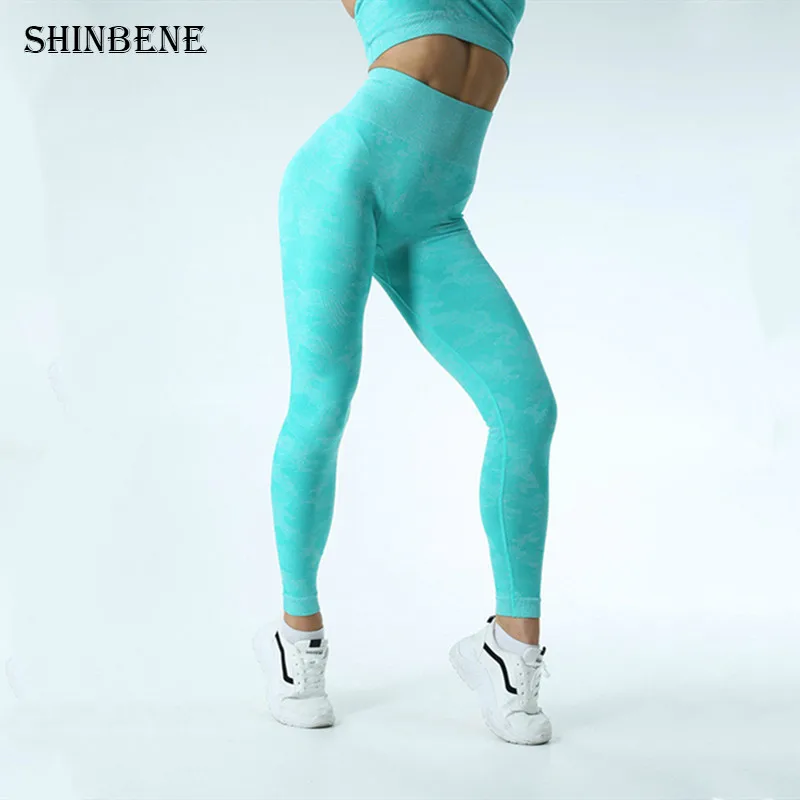 Женские Бесшовные трико для фитнеса и йоги Shinbene Camo спортивные Леггинсы с высокой