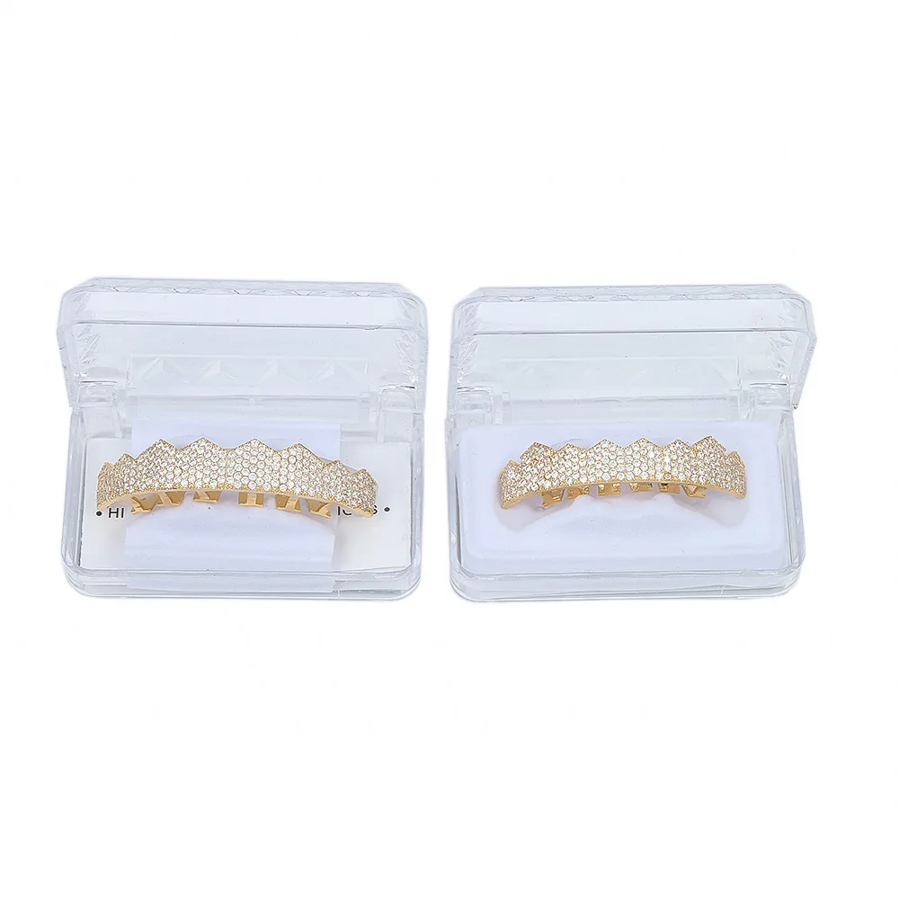 Хип хоп Micro Pave Белый CZ Циркон Bling Iced Out зубы Grillzs верхней нижней набор золото плоские зубные грили для мужчин рэппер ювелирные изделия