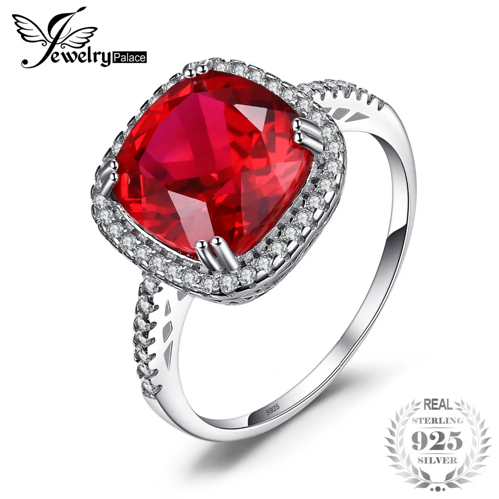 Jewelrypalace Подушки 6.5ct Fabulous создан Красные Рубины Halo Обручение кольцо стерлингового