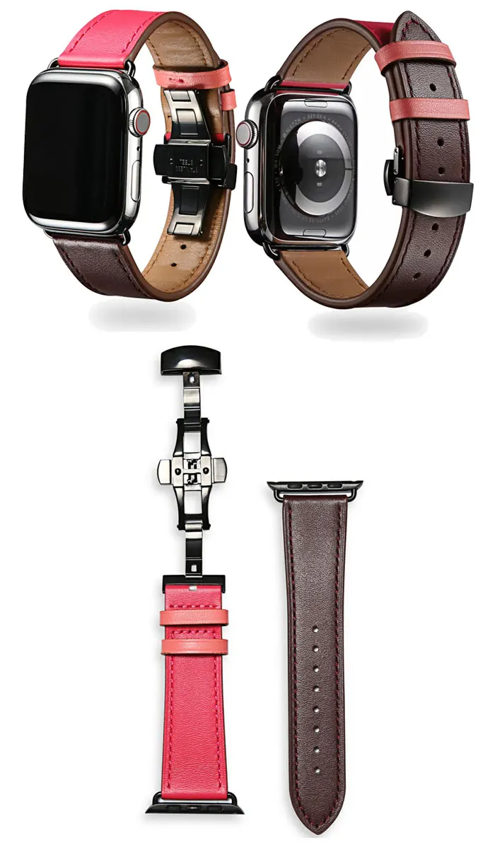 Ремешок с бабочкой для apple watch 5, 4 ремешка, 44 мм, 40 мм, 3 ремешка, 42 мм, 38 мм, ремешок из натуральной кожи для iwatch, браслет