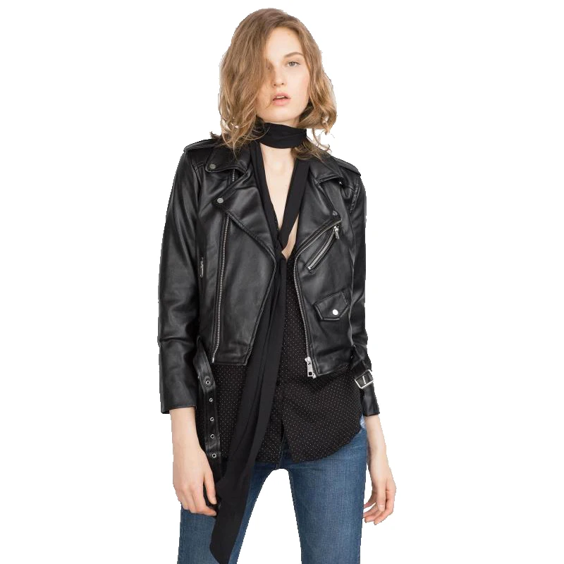 2017 модная женская куртка из искусственной кожи тонкая молния яркая короткая