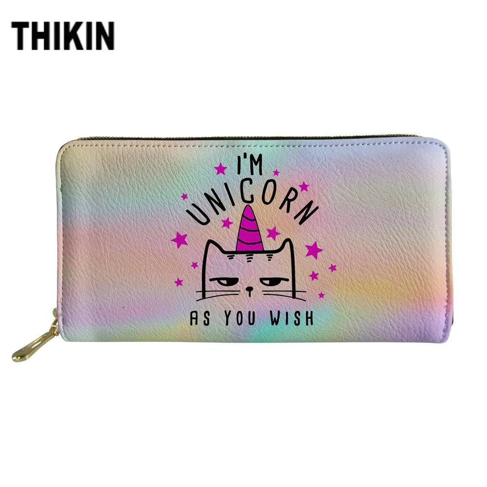 Модные женские кошельки THIKIN I'm Unicorn с принтом сумка кошелек для монет длинный