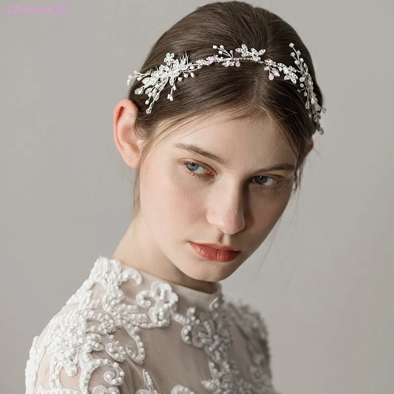 Jonnafe Silver Color Bridal Long Hair Comb Vine Rhinestone Leaf Wedding Headpiece Ornament Women Accessories | Украшения и