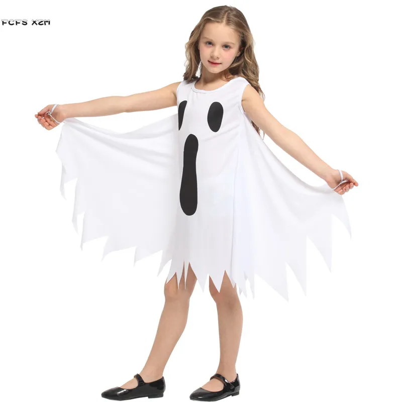 Костюм для девочек на Хэллоуин белый страшный костюм призрака детское платье