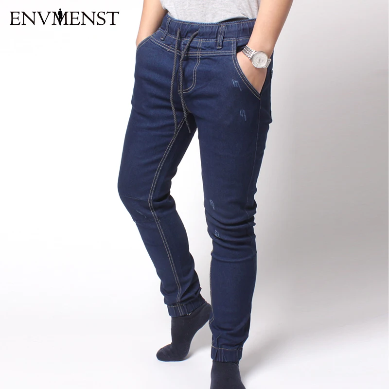 2023 Envmenst Fashion Men's Harem Jeans  Men Washed Feet Shinny Denim Pants Hip Hop Sportswear Elastic Waist Joggers Pants