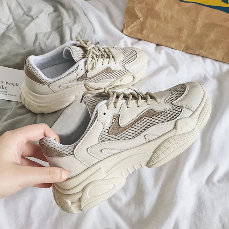 Модная повседневная обувь на толстой рифленой подошве Женские Дышащие