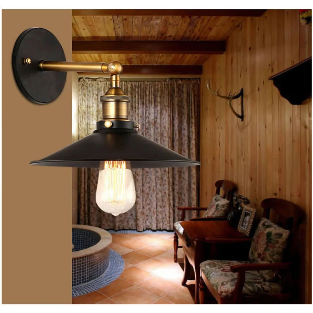 Fuloon Retro Industrial Edison Simplicity Light Wall Mount Sconces Aged Antique Brass Finish with Metal Shade Black-2 set | Освещение