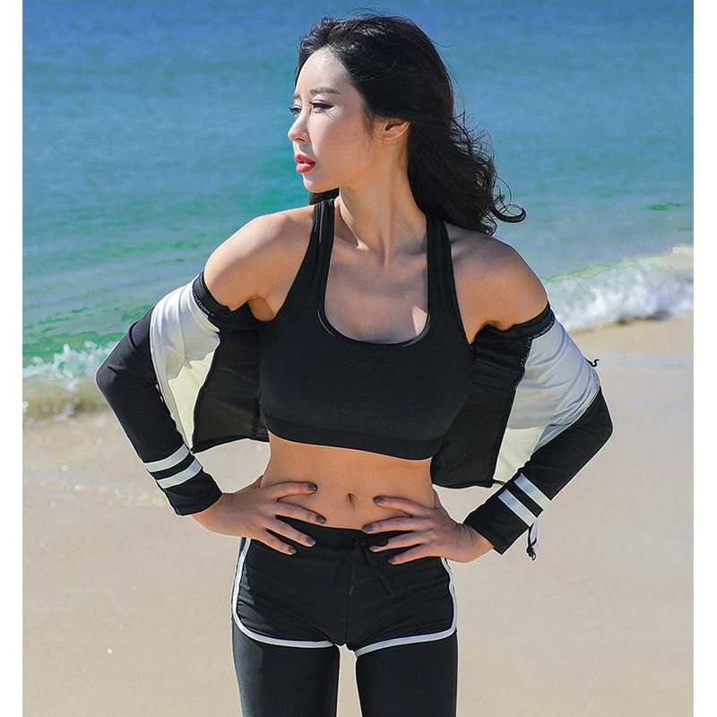 

5pcs/set Women's Rash Guard Swim Shirt Long Sleeve Swimsuit Top & Bottom Bathing Swimming Shirts - Sun Protection Surf Suit Dive