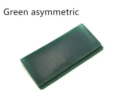 asymmetric Green LEACOOL мужской кошелек из натуральной кожи Crazy Horse, Воловья кожа, мужские винтажные длинные тонкие кошельки ручной работы, кошелек, держатель для карт Carteira - Цвет: asymmetric Green