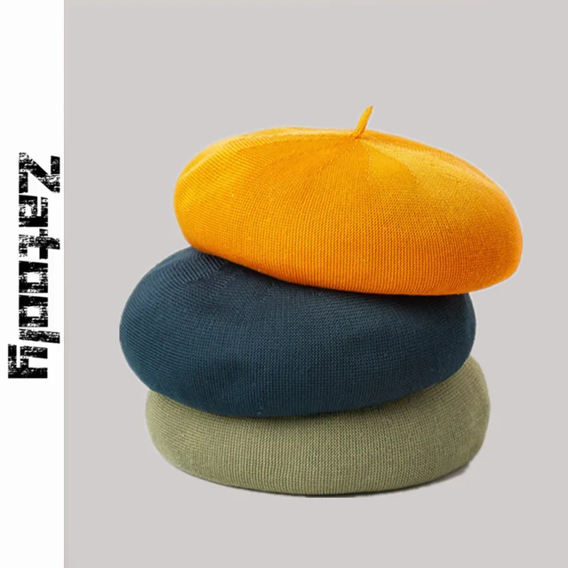 Весенне летний берет шапки для женщин вязаный дышащий шапка женская простая