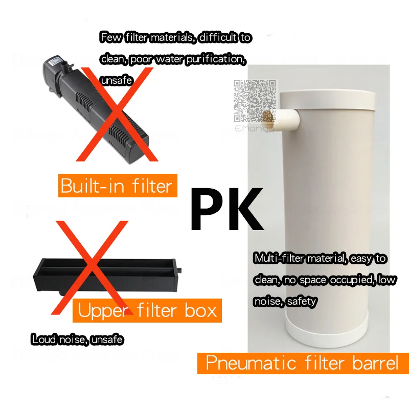 

Fishbowl filter Fishbowl recirculating air lift filter cartridge self-made three-in-one built-in pneumatic suction water purific