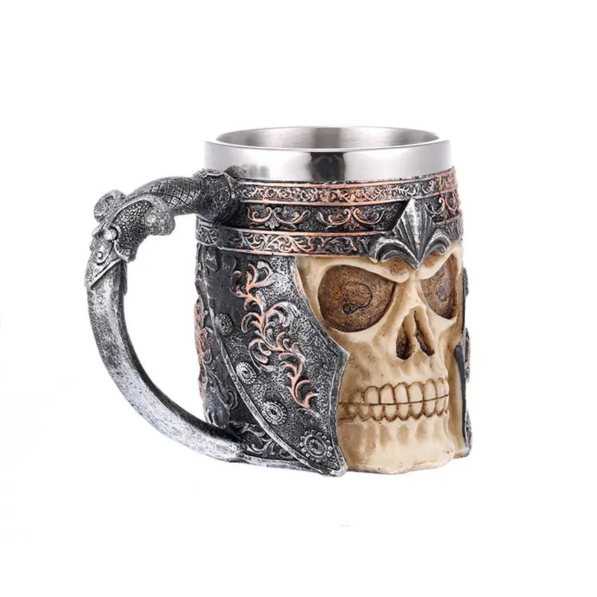 Skull Ретро дракон Смола нержавеющая сталь Пивная кружка Череп Рыцарь Танкард Хэллоуин кофейная чашка Творческий Викинг чай Кружка Паб Бар украшения - Цвет: Skull
