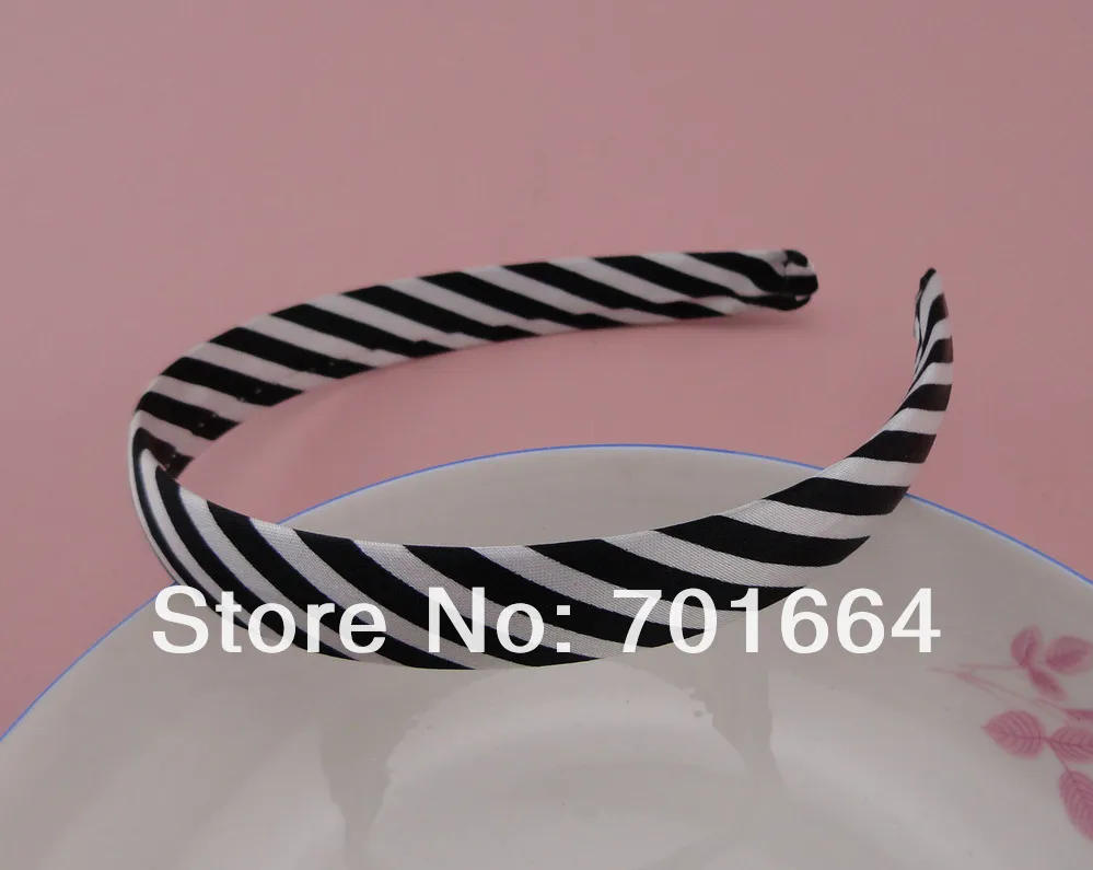 

5PCS 16mm black and white striped printing Satin fabric Covered plain plastic hair headbands,women girls fashion hairbands