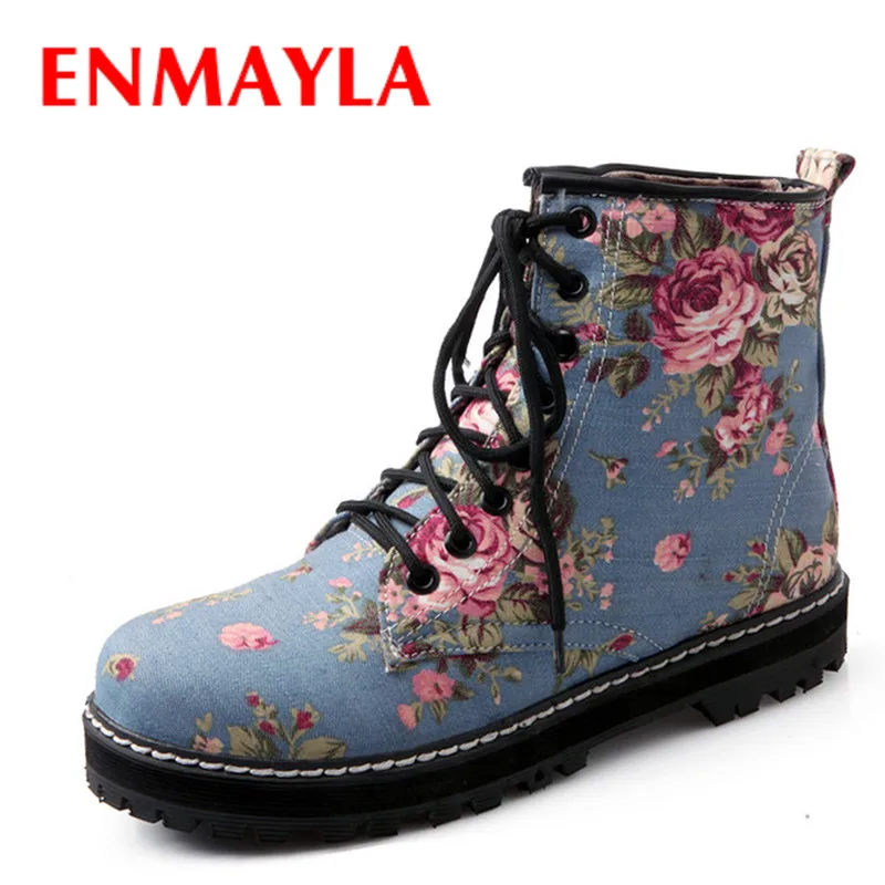 ENMAYLA/модные весенние синие джинсовые туфли на плоской подошве с цветочным
