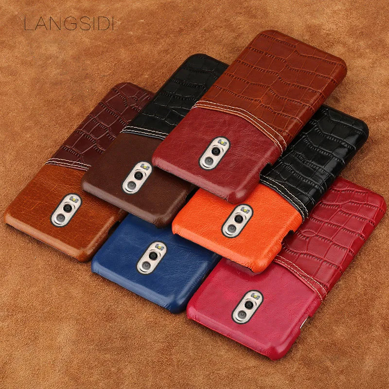 

Luxury brand phone case crocodile pattern and wax leather mixed color half pack phone case For Samsung C8 custom processing