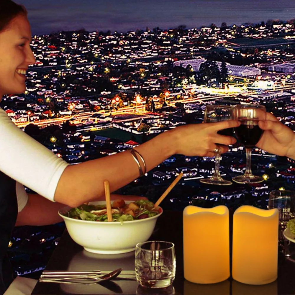 4x Flickering Flameless Resin Pillar LED Candle Lights w/Timer for Wedding Party |