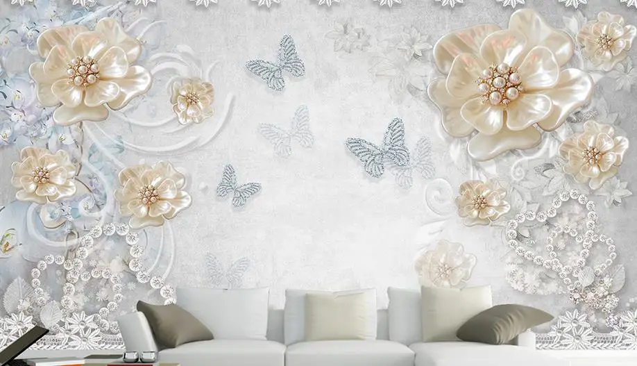 Красивые 3d фото обои фрески Камелия Средиземноморский стиль для стен бабочка