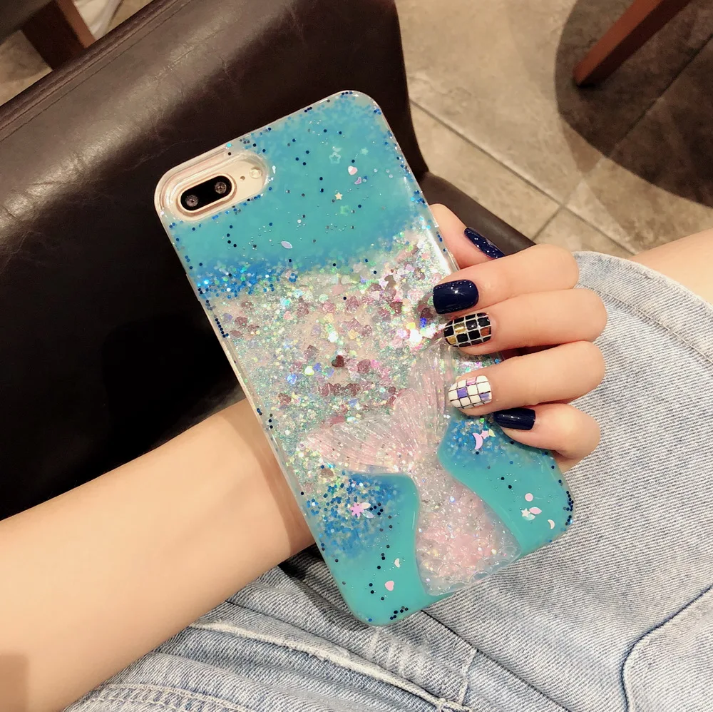 Netarlier Liquid чехол для iPhone 6 S 7 Plus 8 ix XR Xs Max 3D Блеск хвост русалки капельный порошок