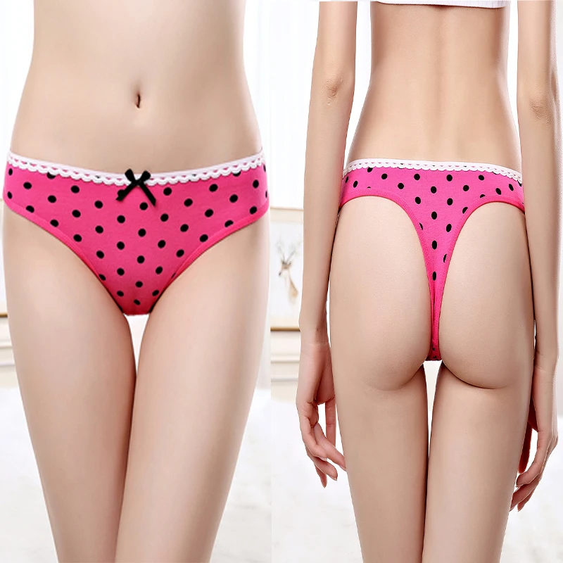 6 шт. сексуальные хлопковые стринги женские трусы в горошек низкая талия