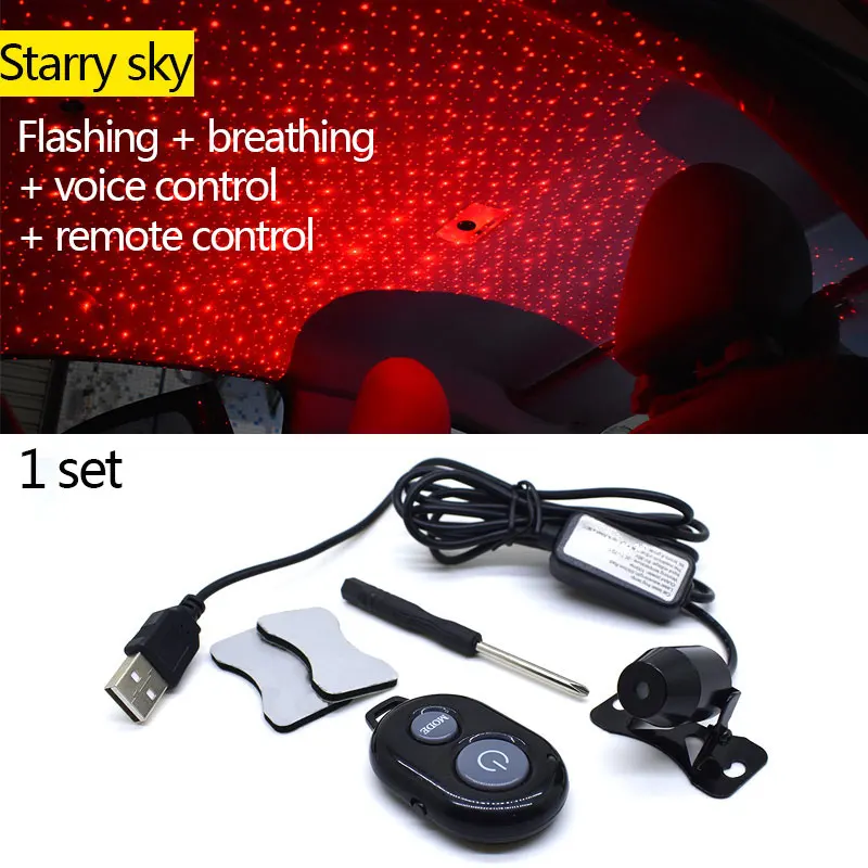 starry with control USB СВЕТОДИОДНЫЙ светильник для автомобиля, атмосферная звезда, голосовой пульт дистанционного управления, цветная музыкальная звуковая лампа, Рождественский интерьерный декоративный светильник - Испускаемый цвет: starry with control