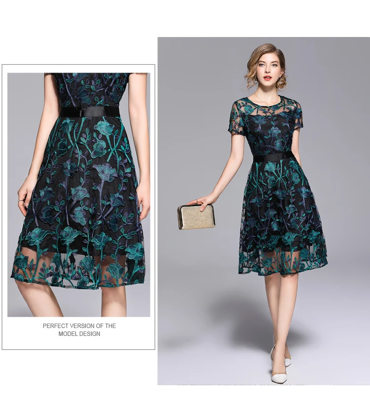 Женское кружевное платье летнее прозрачное винтажное миди с цветочной вышивкой