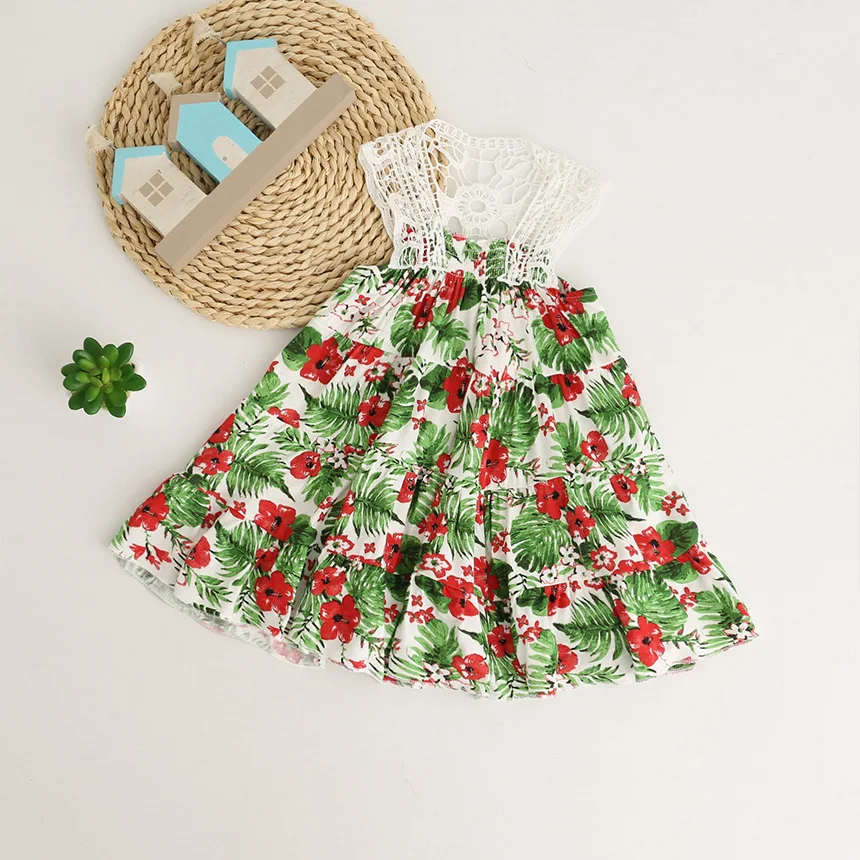 Новое прибытие Девушки платье лето 2017 кружева девушка одежда цветочный печати