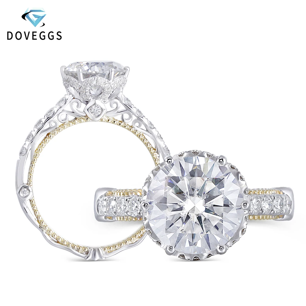 DovEggs, Роскошное винтажное кольцо 14 к из 585 белого и желтого золота, центр 2ct, 8 мм, FG цвет, Муассанит, обручальное кольцо для женщин, свадебное