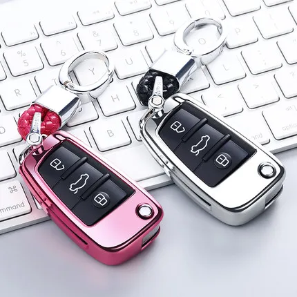 New Gift TPU soft car key case For Audi Q3 A4L A6L Q5 Q7 A1 A3 flip cover 6 color accessories with keychain styling | Автомобили и