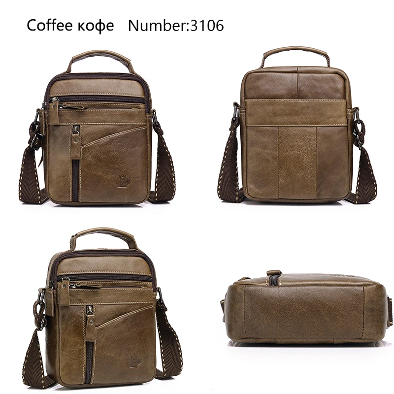 Men's bag Genuine Leather Men Shoulder Bag Handbag Crossbody Hand Bags for Men Fashion Zipper Messenger Bags ZZNICK