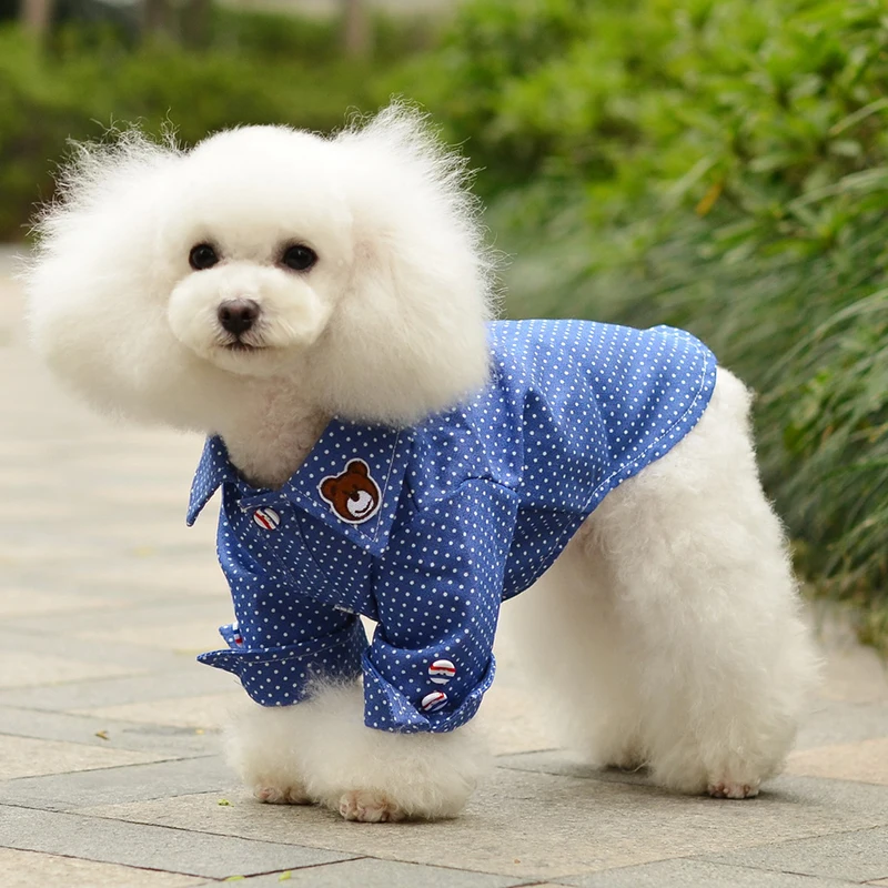 

2018 Hot Spring/Summer Fashion Dog Denim Dot Shirts Vests Casual Cotton Pet Dogs Clothes Cool Lapel T Shirt For Puppy Cats S-XXL