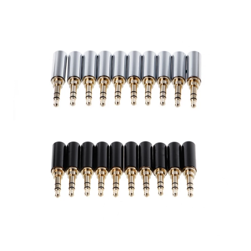 

10 Pcs 3 Pole Copper Gold Plated 3.5mm Male Stereo Audio Jack Plug Soldering Connector