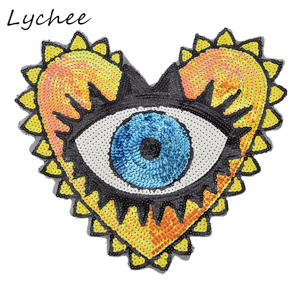 Lychee Блестящие Блестки в форме сердца злые глаза вышитые нашивки аппликация