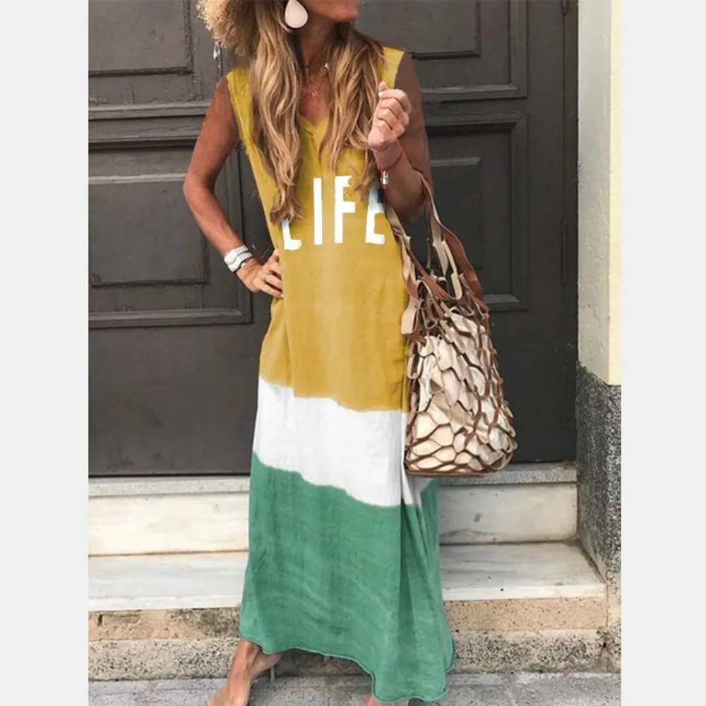 Женские Длинные Макси платья с цветным Ретро принтом v-образный вырез хлопок