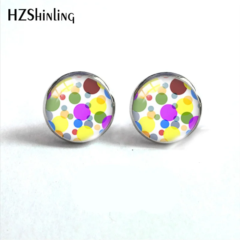 HZSHINLING новые модные круглые стеклянные кабошоны в горошек, серьги-гвоздики, ювелирные изделия, модные классические серьги для женщин