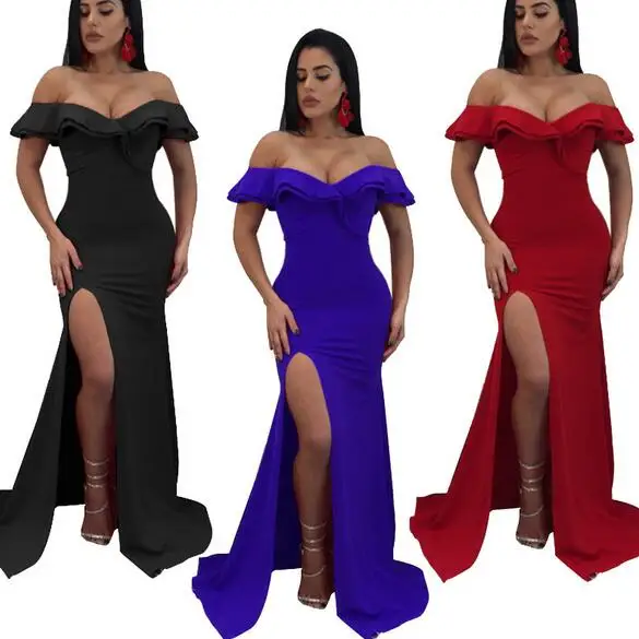 Элегантное женское вечернее платье с оборками сексуальное открытыми плечами