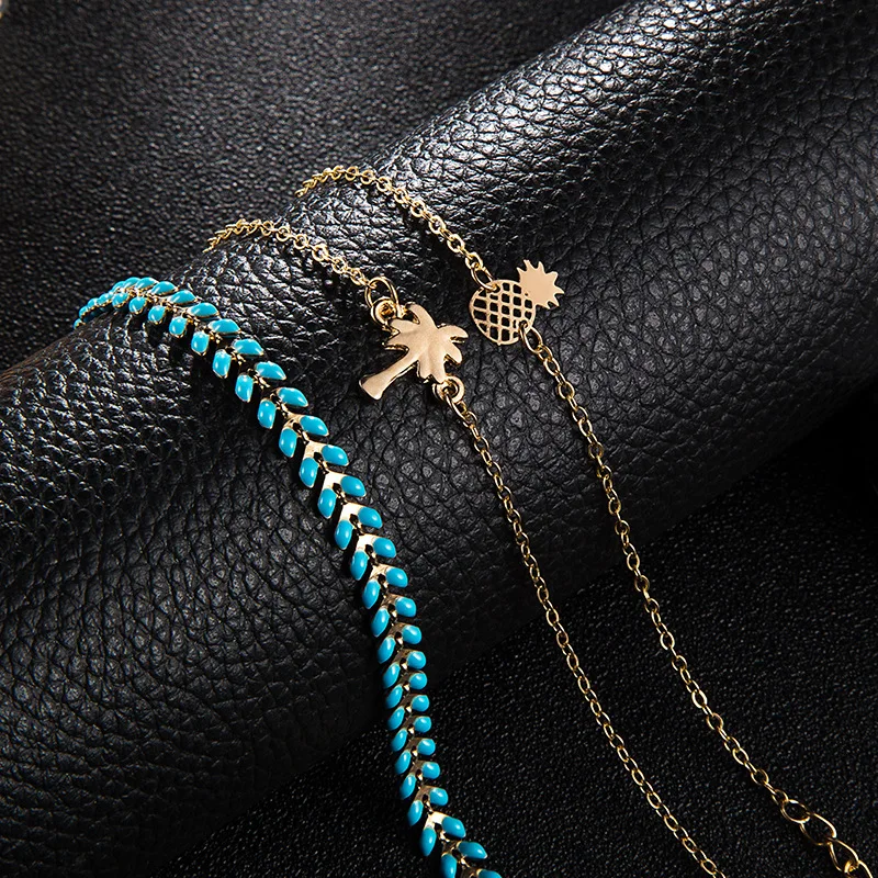 3 шт./компл. классический многослойный браслет с голубыми листьями ананасами