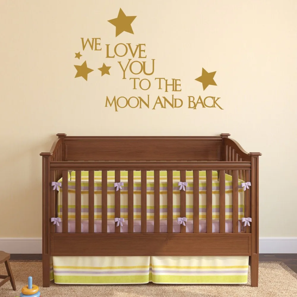 

Kids Nursery Wall Decal Quotes We Love You To The Moon And Back Wall Stickers For Kids Rooms Bedroom Interior Decor Mural SYY966