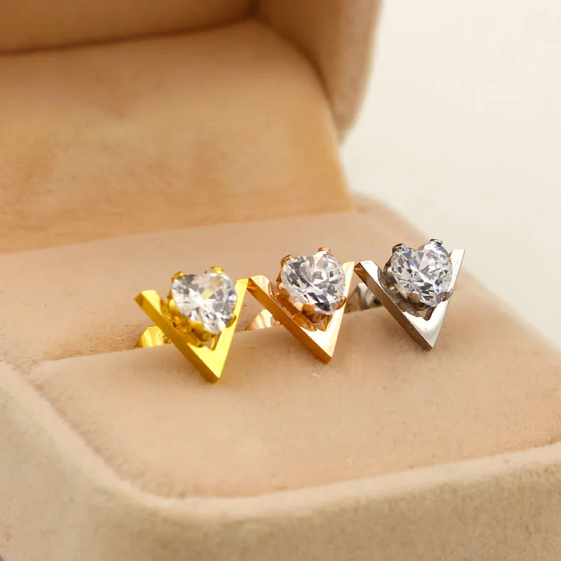 Классические женские свадебные серьги-гвоздики из титановой стали с V-образным