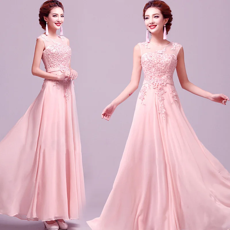 Женское длинное платье подружки невесты HJZY115 # розовые красные свадебные