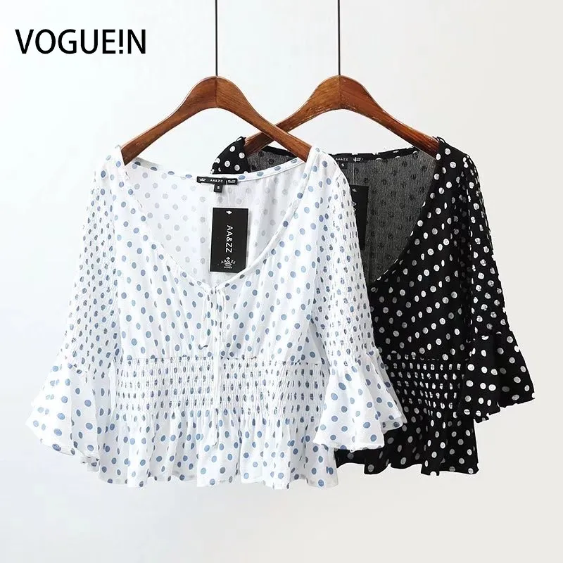 VOGUEIN новые женские горошек печати v-образный вырез и юбка-годе рукава Топы блузка
