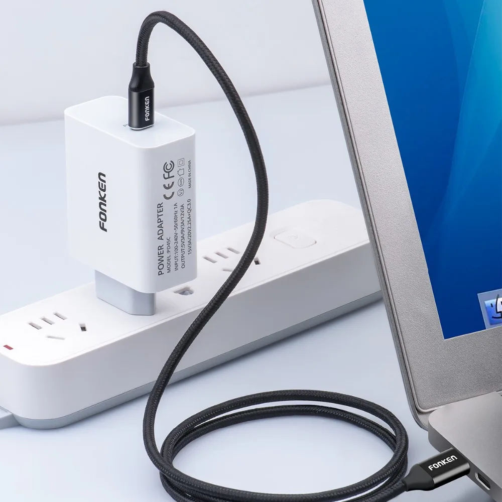 FONKEN type-C 45 Вт PD зарядное устройство с USB C кабелем Быстрая Зарядка телефона USB зарядное устройство 15 в 3 А Тип C ноутбук быстро настенный USB адаптер для путешествий