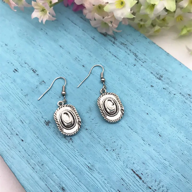 Горячая цинк сплав ретро ковбой шляпа висячие серьги DIY Мода Женщины Девушка