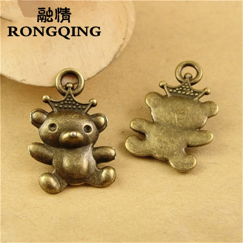 

Подвески RONGQING 60 шт./лот 22*15 мм, медведь принца, бронзовый мультяшный медведь, игрушка, подвески для рукоделия