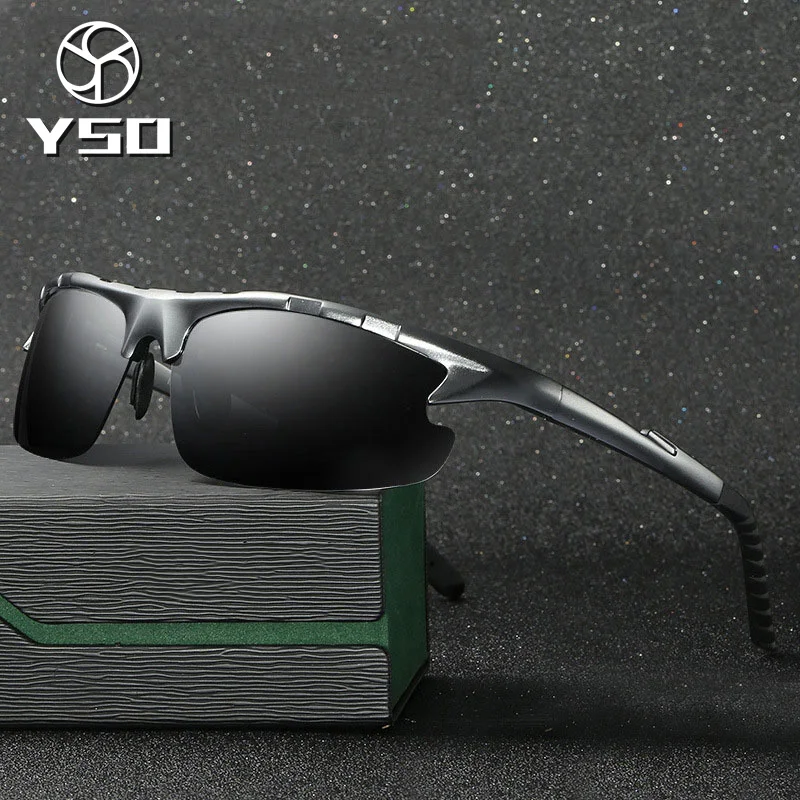 

YSO Sunglasses Men Polarized UV400 Aluminium Magnesium Frame Sun Glasses Driving Glasses Semi Rimless Accessories For Men 8123