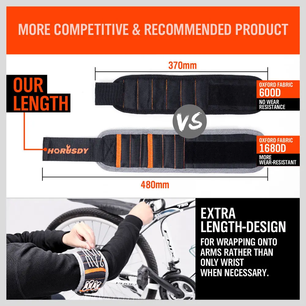 HORUSDY магнитный браслет Портативная сумка для инструментов полиэфирная карманная поддержка запястья инструмент ремень саморезы дрель держатель мелких предметов инструмент для ремонта