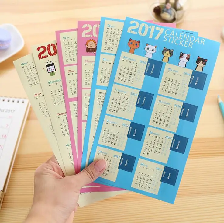 2Pcs/Pack New Creative 2017 Year Cute Animals Mini Calendar Stationery Decorative Stickers Sticker Gift H2269 | Канцтовары для